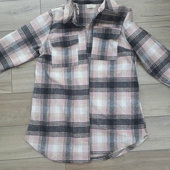 Melloday Long Flannel Open Cardigan Cream/Pink Plaid Jacket Women Plus Sz 1X - Picture 5 of 12